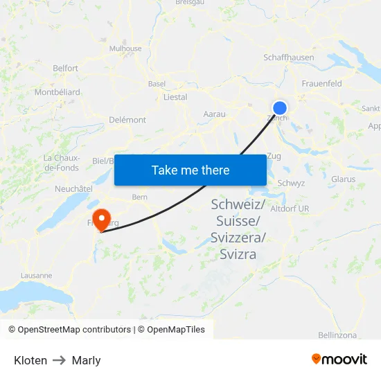 Kloten to Marly map