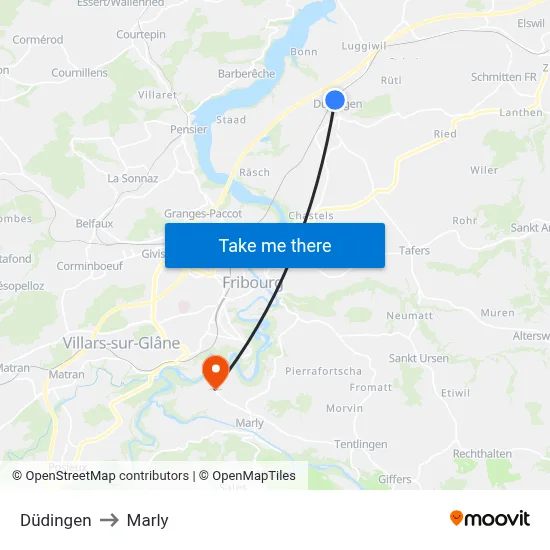 Düdingen to Marly map