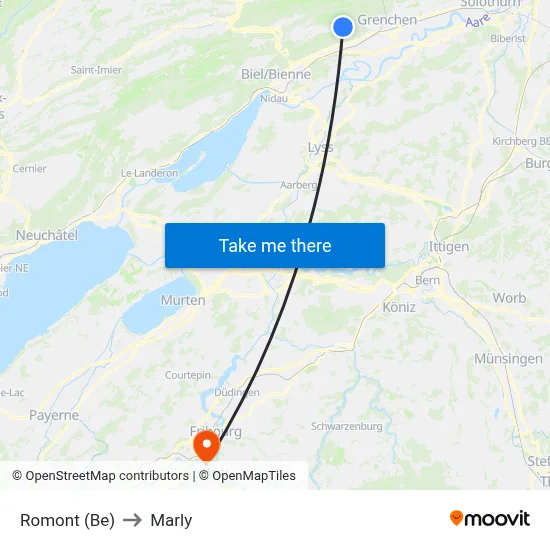 Romont (Be) to Marly map