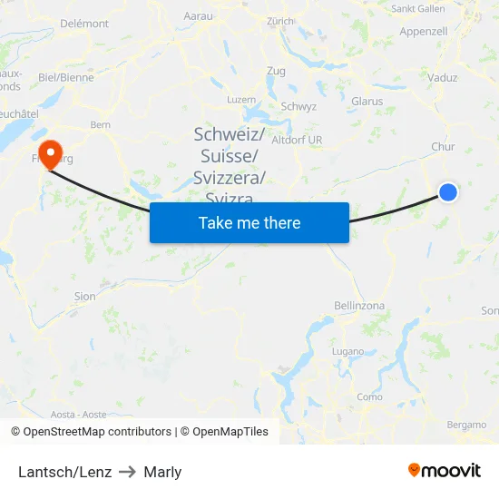 Lantsch/Lenz to Marly map
