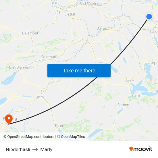 Niederhasli to Marly map