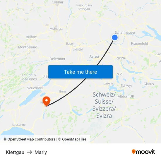 Klettgau to Marly map