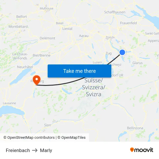 Freienbach to Marly map