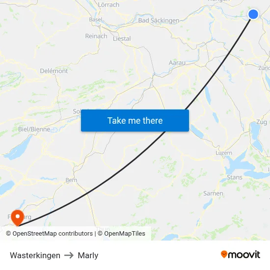 Wasterkingen to Marly map