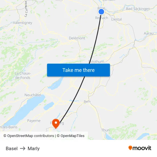 Basel to Marly map