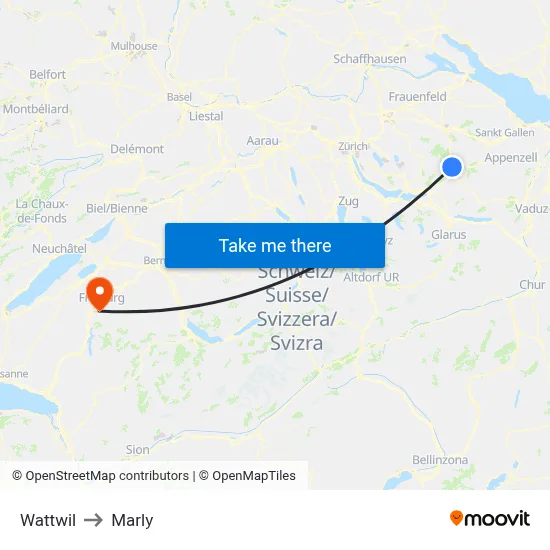 Wattwil to Marly map