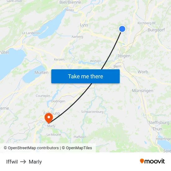 Iffwil to Marly map