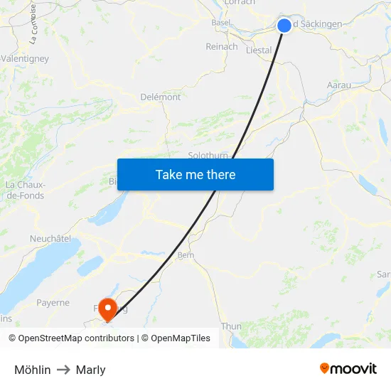 Möhlin to Marly map