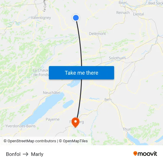 Bonfol to Marly map