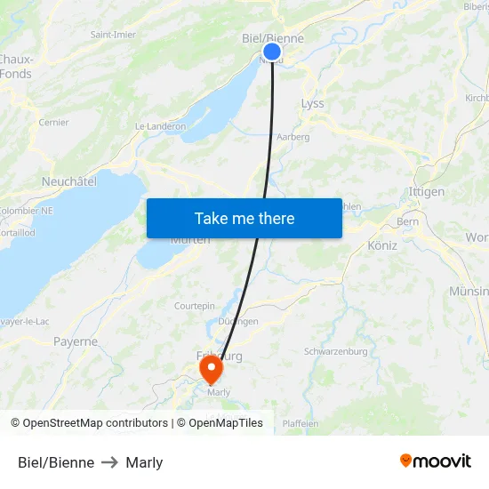 Biel/Bienne to Marly map