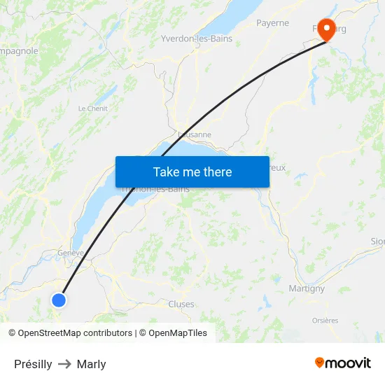 Présilly to Marly map