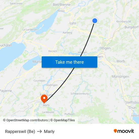 Rapperswil (Be) to Marly map