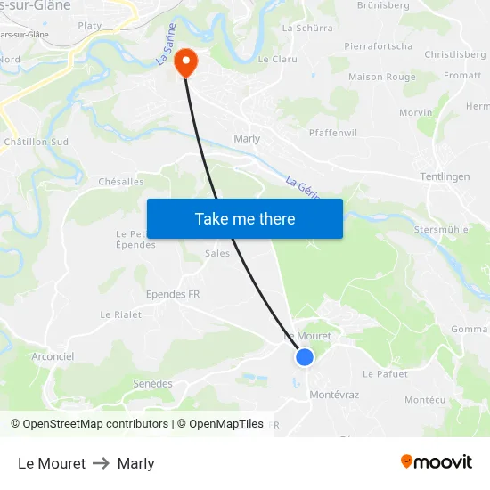 Le Mouret to Marly map