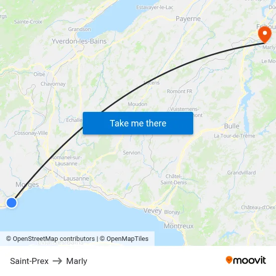 Saint-Prex to Marly map