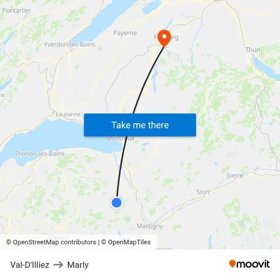 Val-D'Illiez to Marly map