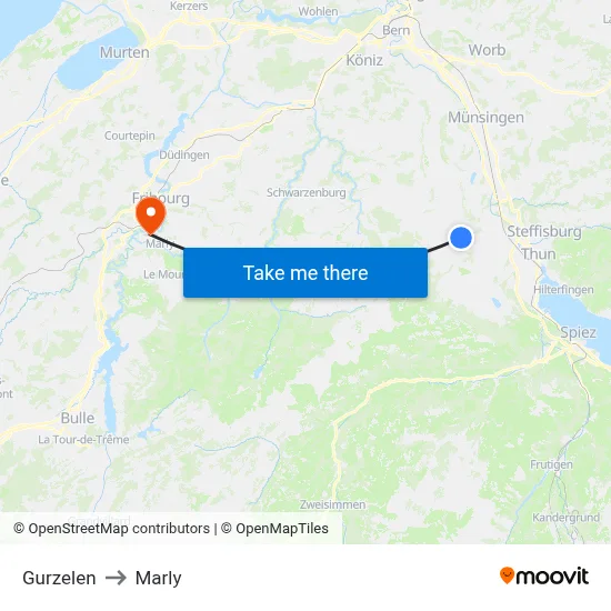 Gurzelen to Marly map