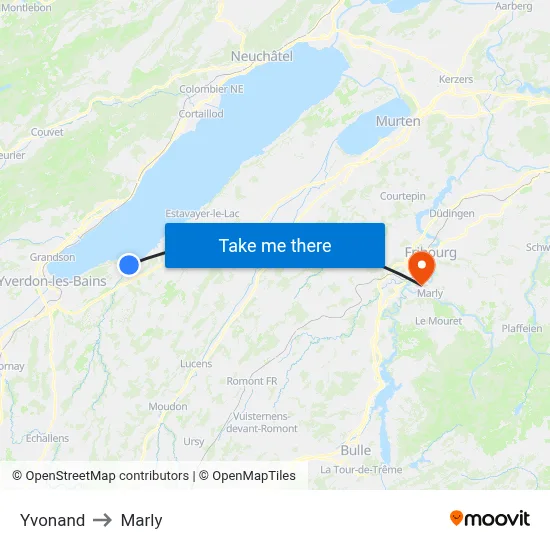 Yvonand to Marly map