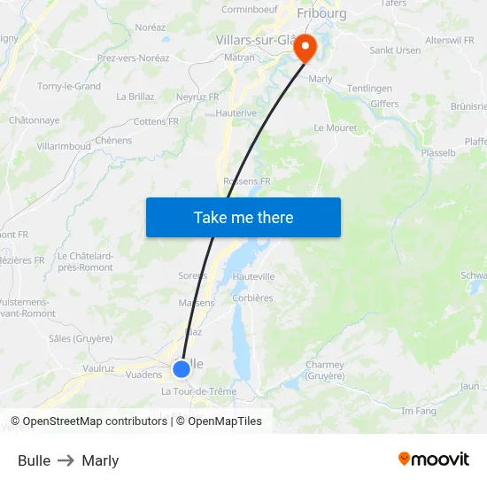 Bulle to Marly map