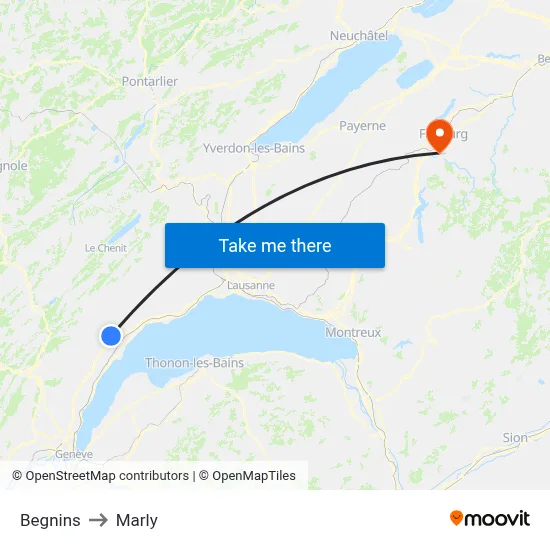 Begnins to Marly map