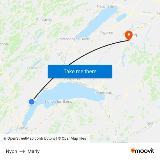 Nyon to Marly map