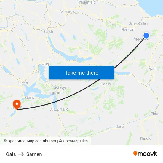Gais to Sarnen map