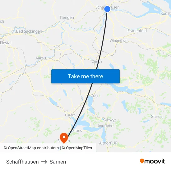 Schaffhausen to Sarnen map
