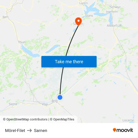 Mörel-Filet to Sarnen map