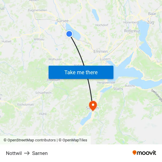 Nottwil to Sarnen map