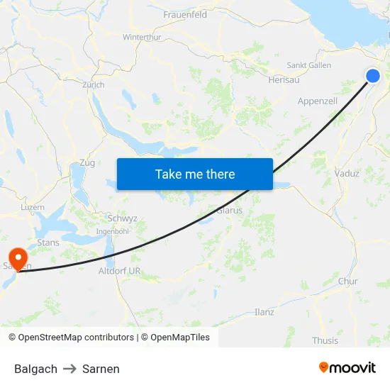 Balgach to Sarnen map