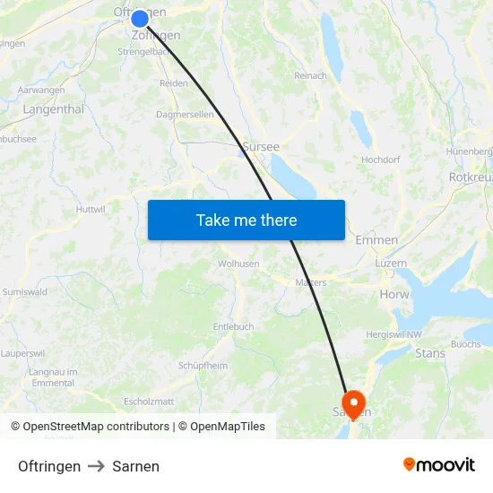 Oftringen to Sarnen map