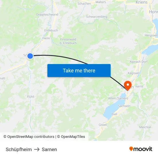 Schüpfheim to Sarnen map