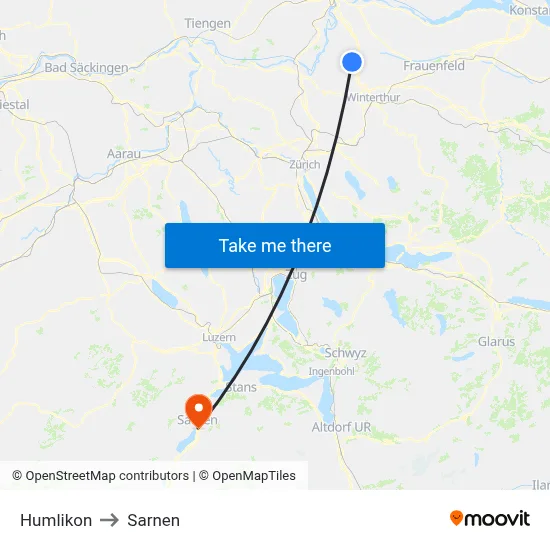 Humlikon to Sarnen map
