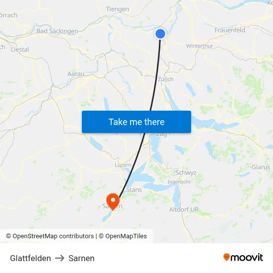 Glattfelden to Sarnen map