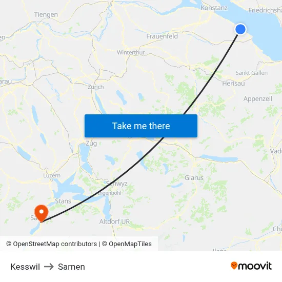Kesswil to Sarnen map