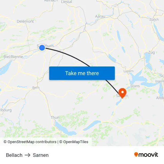 Bellach to Sarnen map