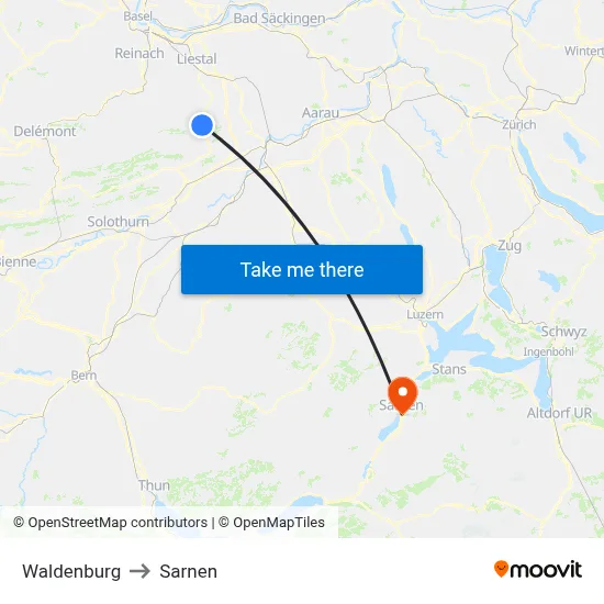 Waldenburg to Sarnen map