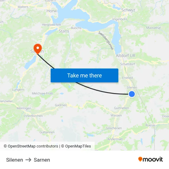 Silenen to Sarnen map