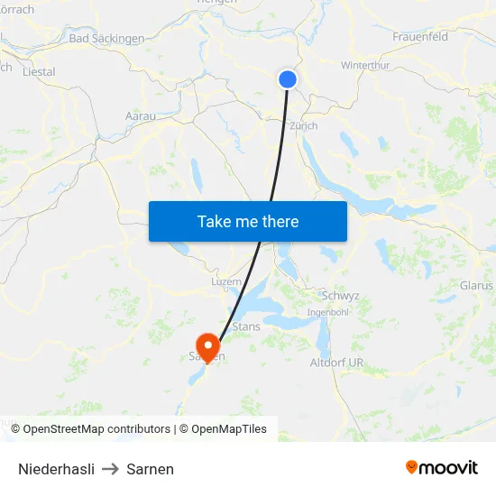 Niederhasli to Sarnen map