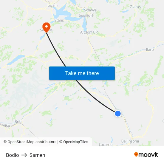 Bodio to Sarnen map