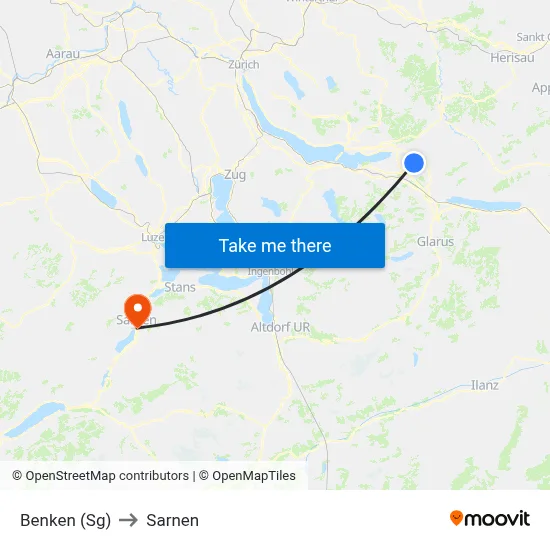 Benken (Sg) to Sarnen map