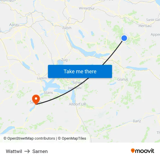 Wattwil to Sarnen map