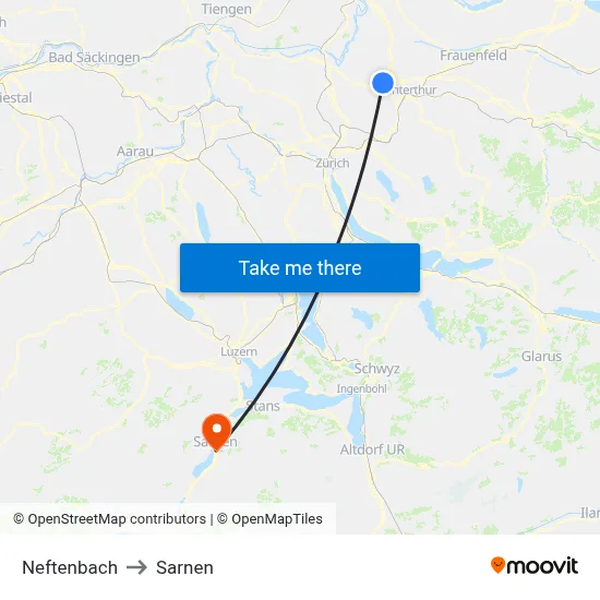 Neftenbach to Sarnen map