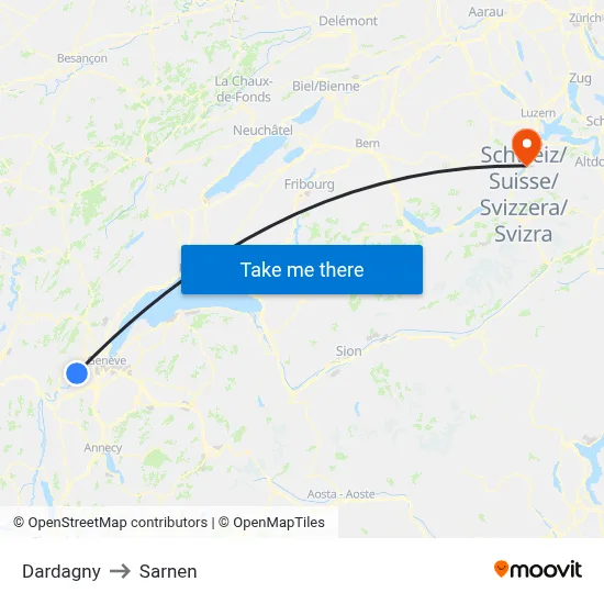 Dardagny to Sarnen map
