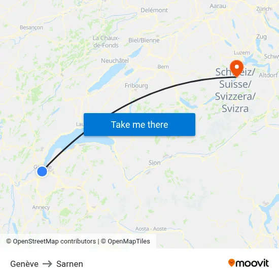 Genève to Sarnen map