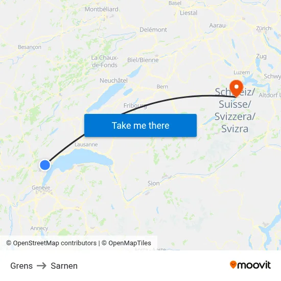 Grens to Sarnen map