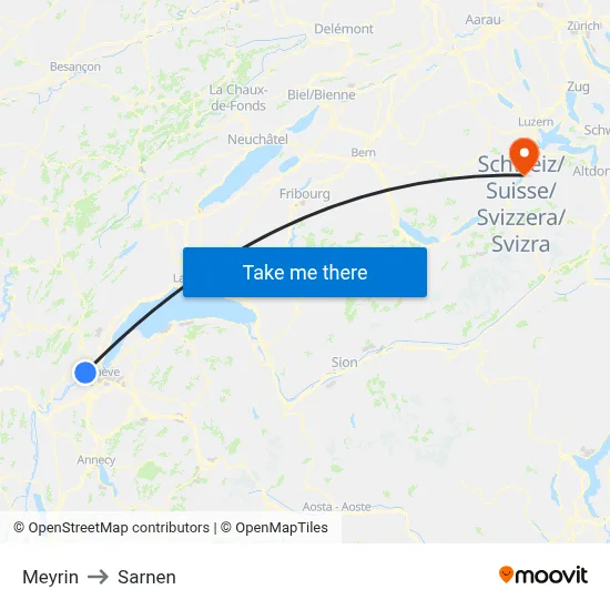 Meyrin to Sarnen map