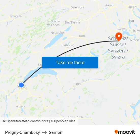 Pregny-Chambésy to Sarnen map