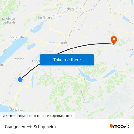 Grangettes to Schüpfheim map