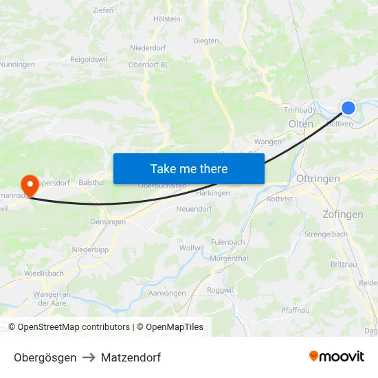 Obergösgen to Matzendorf map