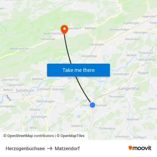 Herzogenbuchsee to Matzendorf map